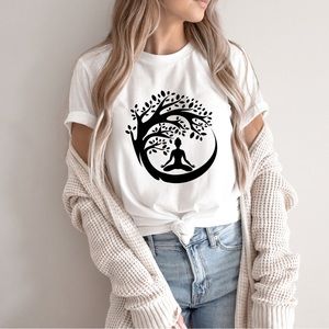 Nature Peace Yoga T-Shirt Graphic Tee White